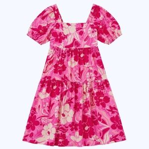 Crystal Sky Pink Floral Puff Sleeve Smocked Midi Dress CTE20107T Womens M